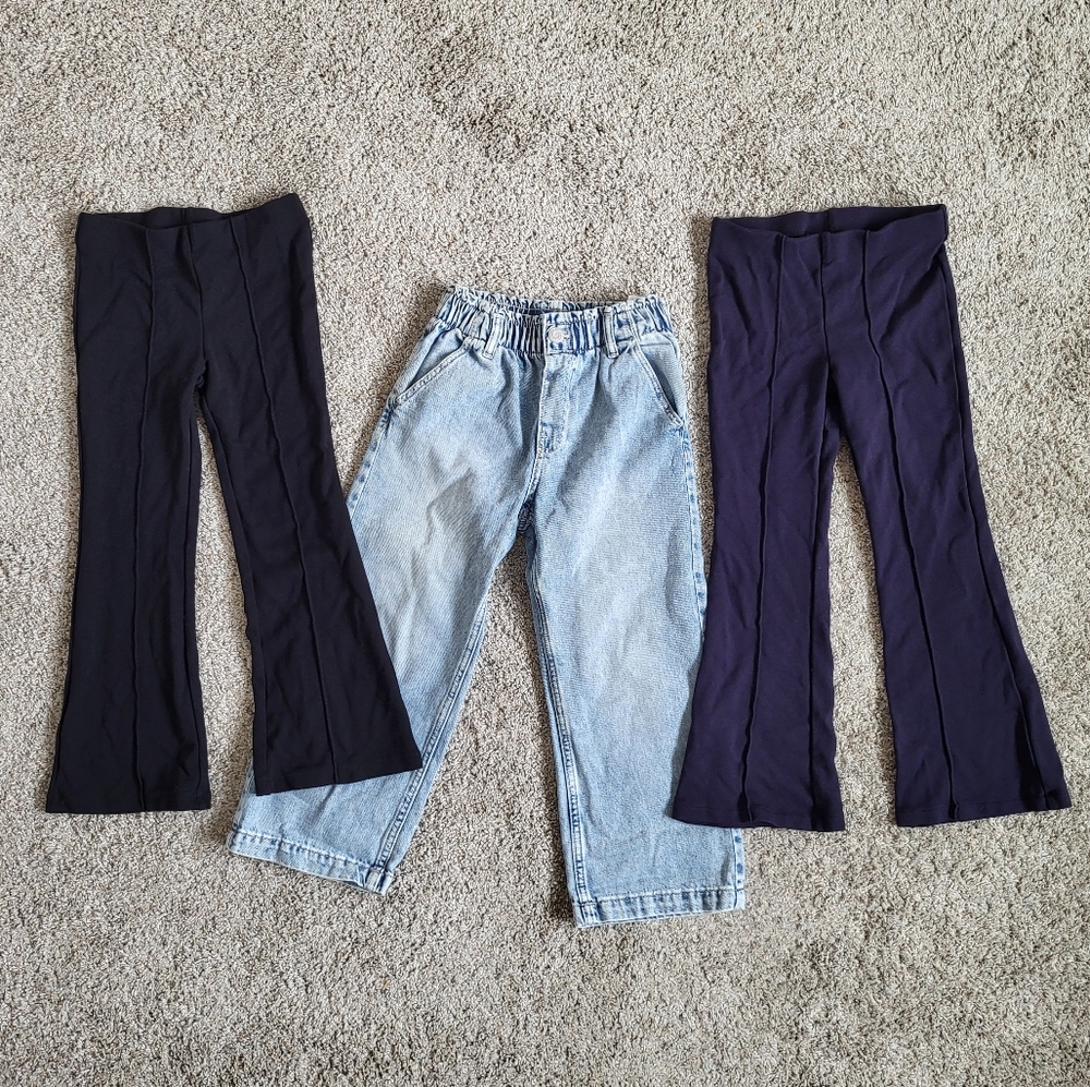 6X 5T H&M Girls Flare Leggings Wide Leg Light Jeans Neutral Toddler Pants Bundle